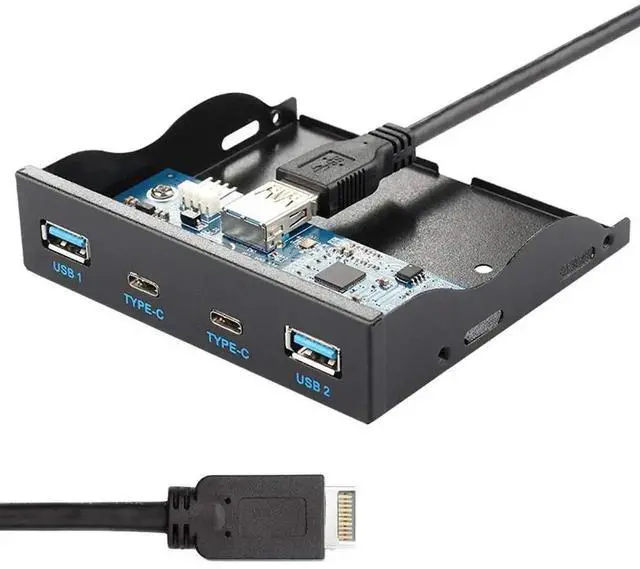 Alt view image 7 of 7 - 3.5 Inch Floppy Bay Front Panel USB Hub Adapter Cable Internal Motherboard USB 3.1 19Pin Header to Type-C + 4-Port USB 3.0 Expansion Dock for PC Chassis Drive Bay Modification Upgrade