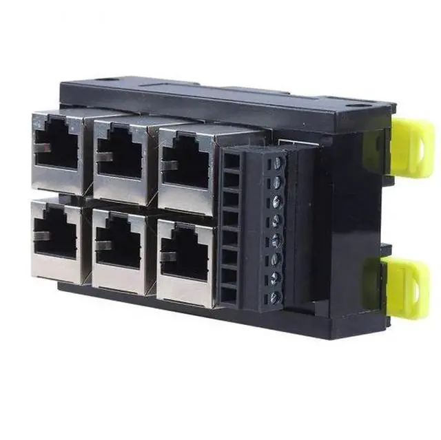 Alt view image 6 of 6 - 2 Port RJ45 Industrial Ethernet Breakout Adapter Dual LAN Female Jack to 8-Pin Screw Terminal Block DIN Rail Mount ESD Surge Protected Terminal Converter for PLC Industrial Control Cabinet Wiring