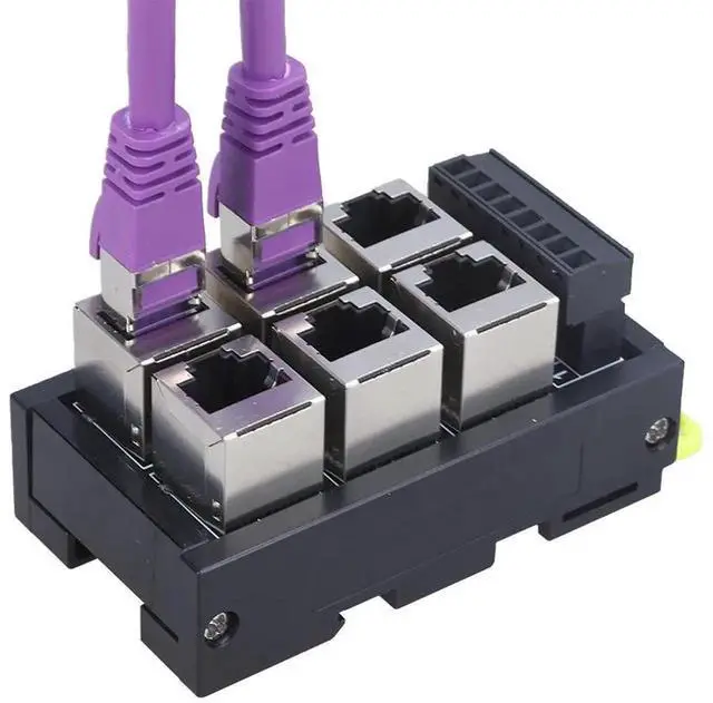 Alt view image 5 of 6 - 2 Port RJ45 Industrial Ethernet Breakout Adapter Dual LAN Female Jack to 8-Pin Screw Terminal Block DIN Rail Mount ESD Surge Protected Terminal Converter for PLC Industrial Control Cabinet Wiring