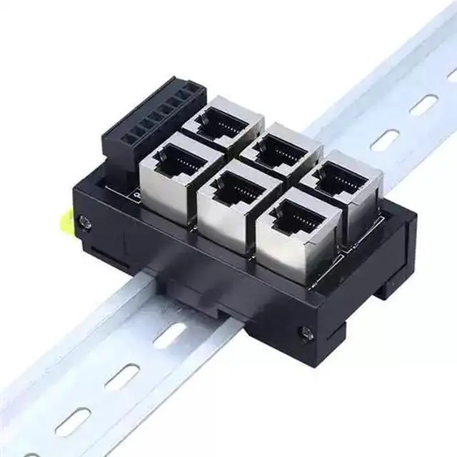 Alt view image 3 of 6 - 3 Port RJ45 Industrial Ethernet Breakout Adapter Triple LAN Female Jack to 8-Pin Screw Terminal Block DIN Rail Mount ESD Surge Protection Wiring Converter for PLC Industrial Control Cabinet Field Wiri