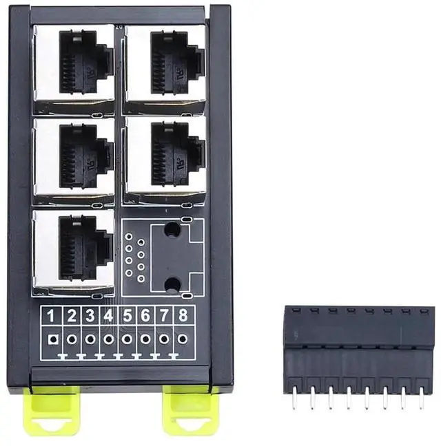 Alt view image 2 of 6 - 3 Port RJ45 Industrial Ethernet Breakout Adapter Triple LAN Female Jack to 8-Pin Screw Terminal Block DIN Rail Mount ESD Surge Protection Wiring Converter for PLC Industrial Control Cabinet Field Wiri