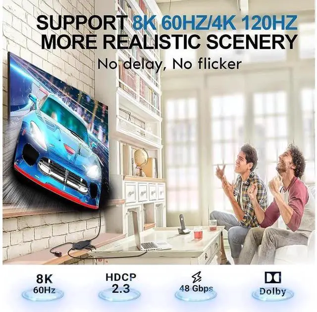 Alt view image 6 of 7 - 3 in 1 Out HDMI 2.1 Switch, 8K@60Hz 4K@120Hz 48Gbps HDMI Switcher, Support VRR HDCP 2.3 HDR10 Dolby Vision, Compatible with PS5 Xbox Roku Apple TV Fire Stick SkyQ eokCXOY