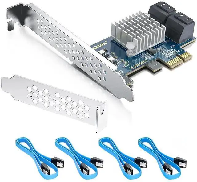 Main image of 4 Port PCIe X1 SATA 3.0 Expansion Card 6Gbps Controller Adapter with 4 SATA Cables & Low Profile Bracket, Connect Up to 4 SATA SSD HDD Optical Drives for Desktop PC Storage Upgrade