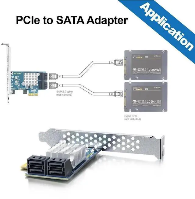 Alt view image 4 of 4 - 4 Port PCIe X1 SATA 3.0 Expansion Card 6Gbps Controller Adapter with 4 SATA Cables & Low Profile Bracket, Connect Up to 4 SATA SSD HDD Optical Drives for Desktop PC Storage Upgrade