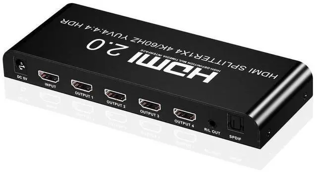 Main image of 1 in 4 Out HDMI 2.0 Splitter 4K@60Hz with 3.5mm & Optical SPDIF Toslink Audio Extractor, Powered HDMI Splitter Simultaneously Drive 4 Displays for PS4 Xbox Blu-ray Player Laptop HDTV eokCXOY
