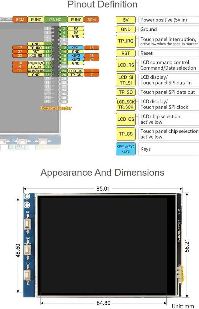 Alt view image 4 of 5 - 3.2 Inch SPI Resistive Touch Screen LCD Display 320x240 Resolution, Compatible with Raspberry Pi 4B 3B+ 3B 2B B+ A+ Zero Zero W WH Zero 2W All Series Boards