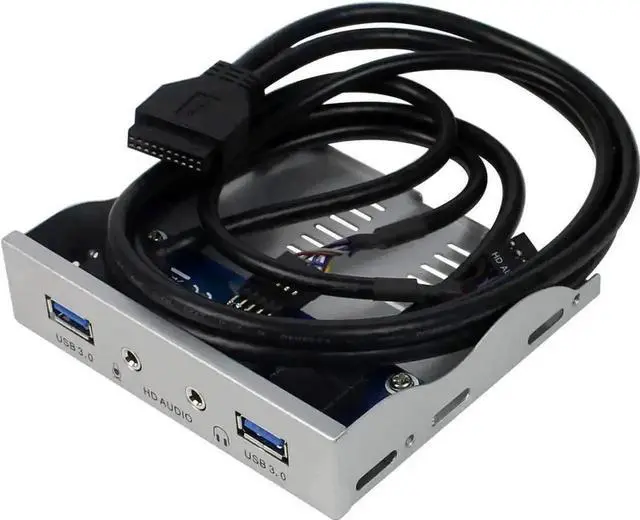 Alt view image 4 of 6 - 2 Ports USB 3.0 Front Panel Bracket for 3.5 Inch Floppy Drive Bay, 19Pin Header to USB3.0 Hub with HD Audio Earphone & Microphone Port, Extension Cable Included for Desktop PC Case Silver White