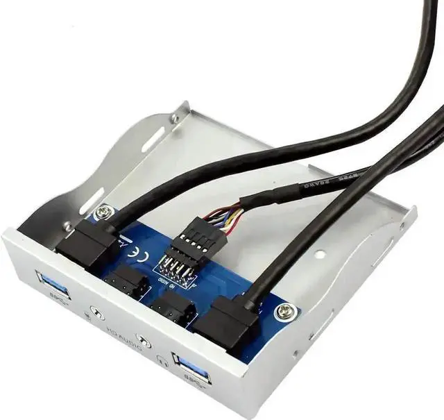 Alt view image 5 of 6 - 2 Ports USB 3.0 Front Panel Bracket for 3.5 Inch Floppy Drive Bay, 19Pin Header to USB3.0 Hub with HD Audio Earphone & Microphone Port, Extension Cable Included for Desktop PC Case Silver White