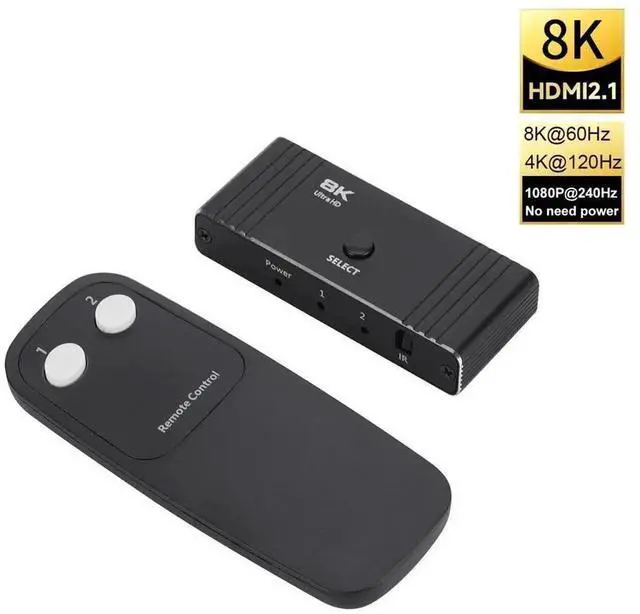 Main image of 2 in 1 Out Bi-Directional HDMI 2.1 Switch, 8K@60Hz 4K@120Hz 1080P@240Hz HDMI Switcher, Supports 1 Input to 2 Outputs or 2 Sources to 1 Display for Game Consoles HDTV Projector