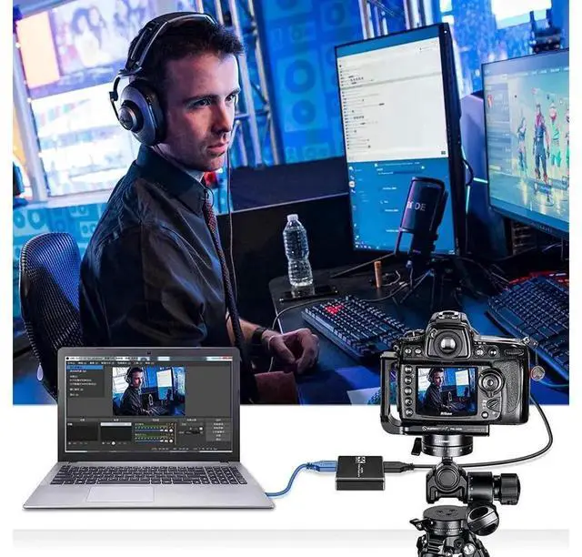 Alt view image 2 of 7 - 4K HDMI Audio Video Capture Card with Microphone Input & 4K Loop-Out, 1080P 60FPS Game Capture Recorder for Live Streaming Video Conference, Compatible with PS4 Nintendo Switch OBS Camera Laptop PC