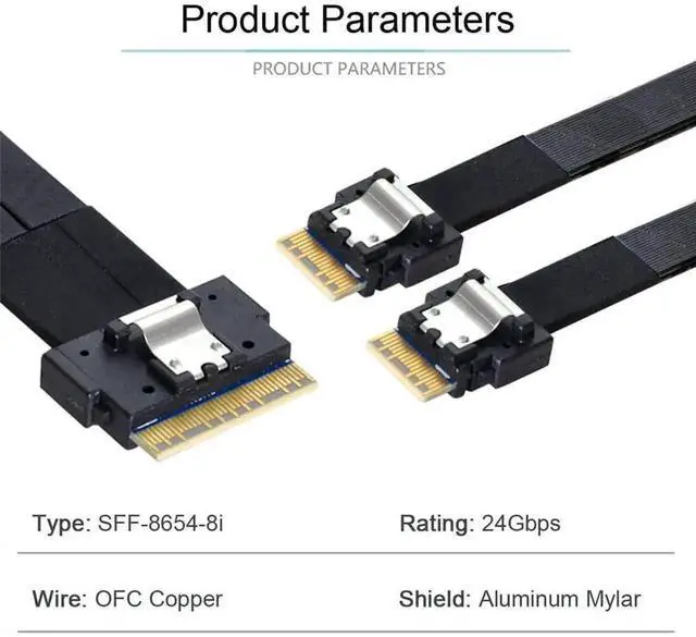 Alt view image 5 of 7 - 40cm PCIe 4.0 Ultraport Slimline SAS Splitter Cable, SFF-8654 8I 74Pin to Dual SFF-8654 4I 38Pin Server Internal Interconnect Cord for NVMe SSD Backplane Storage Controller Expansion