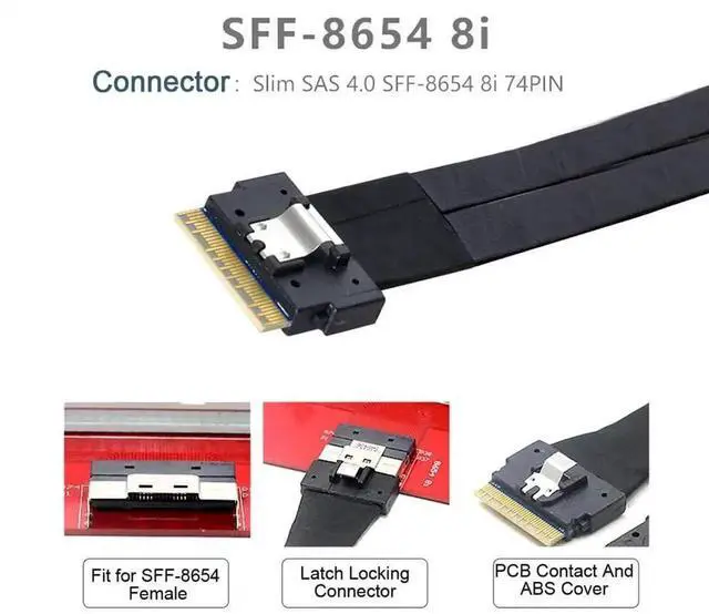 Alt view image 6 of 7 - 40cm PCIe 4.0 Ultraport Slimline SAS Splitter Cable, SFF-8654 8I 74Pin to Dual SFF-8654 4I 38Pin Server Internal Interconnect Cord for NVMe SSD Backplane Storage Controller Expansion