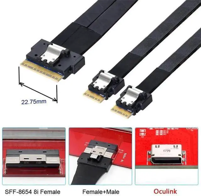 Alt view image 3 of 7 - 40cm PCIe 4.0 Ultraport Slimline SAS Splitter Cable, SFF-8654 8I 74Pin to Dual SFF-8654 4I 38Pin Server Internal Interconnect Cord for NVMe SSD Backplane Storage Controller Expansion