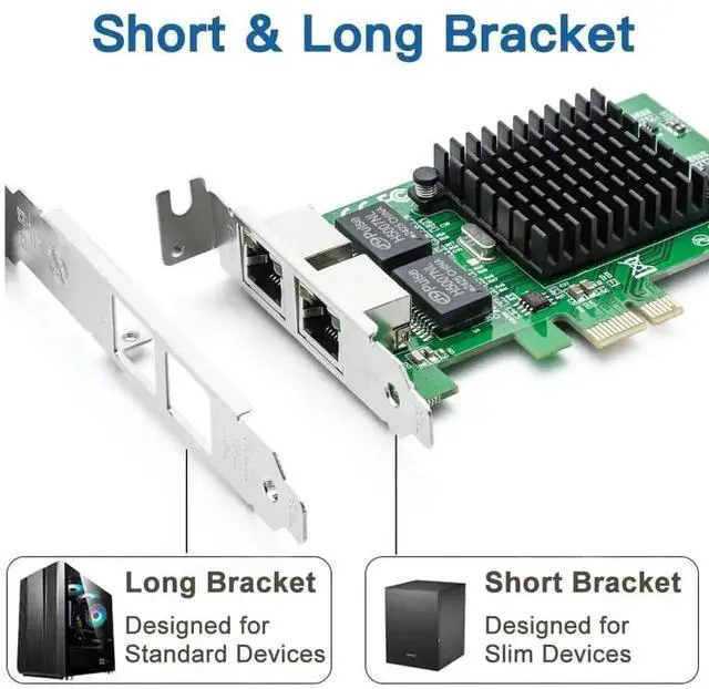Alt view image 3 of 7 - Dual Port Gigabit PCIe X1 Ethernet Network Card with Intel 82576 Controller Chip, Equivalent to Intel E1G42ET, 2×RJ45 Gigabit Ports, PCI Express 2.1 X1 Slot, Comes with Low Profile Bracket for Windows