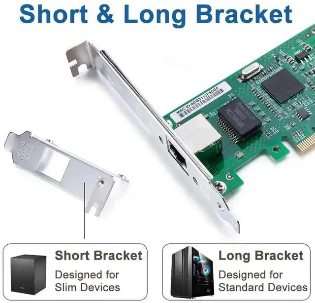 Alt view image 3 of 6 - Single Port Gigabit PCIe X1 Ethernet Card with Intel 82573 Chip, 10/100/1000Mbps RJ45 LAN Adapter Equivalent to Intel Original 82573 Network Card, Includes Low Profile Bracket for Windows Windows Serv