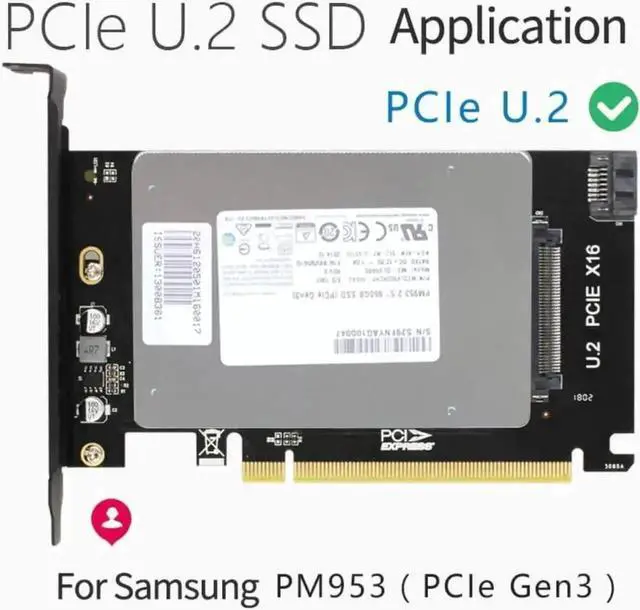 Alt view image 5 of 7 - U.2 SFF-8639 to PCIe 3.0 X16 Adapter Card, NVMe & SATA U.2 SSD PCI-E Expansion Converter, Fully Compatible with Windows 7/8/10 32/64 Bit macOS and Linux Operating Systems