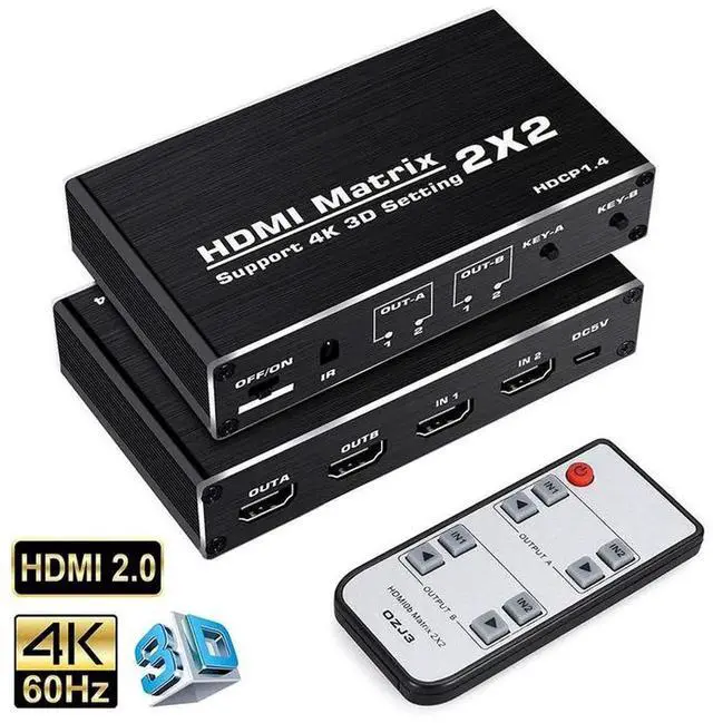 Main image of Torpedo Nova 2x2 HDMI Matrix Switch, 2 In 2 Out Bi-directional HDMI Matrix Supports 4K@60Hz YUV 4:2:0, HDR & 3D Video Format, Independent Output Display Routing Control for Home Theater Conference Gam