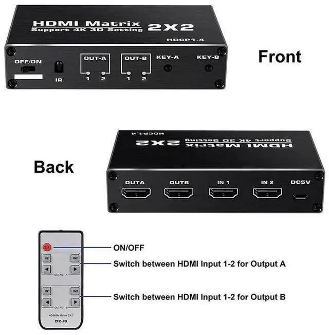 Alt view image 4 of 7 - Torpedo Nova 2x2 HDMI Matrix Switch, 2 In 2 Out Bi-directional HDMI Matrix Supports 4K@60Hz YUV 4:2:0, HDR & 3D Video Format, Independent Output Display Routing Control for Home Theater Conference Gam