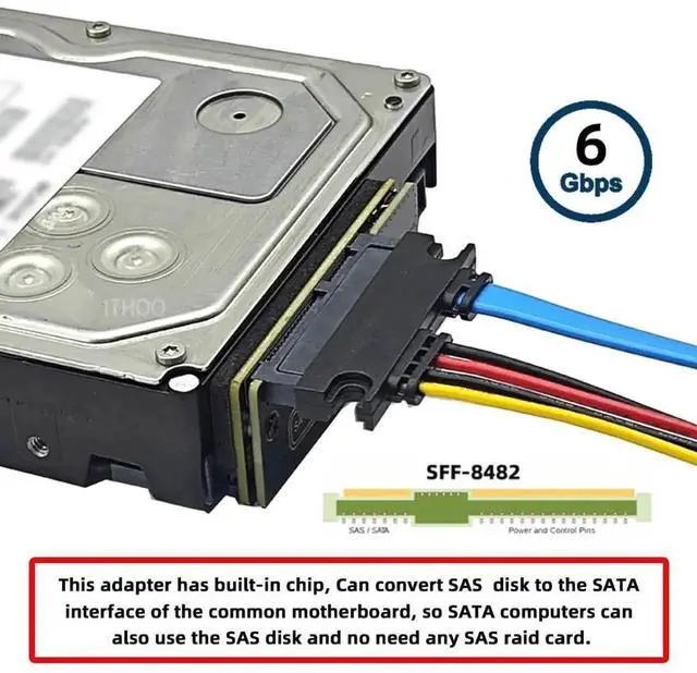 Alt view image 3 of 7 - SFF-8482 SAS 29Pin to SATA 7+15 22Pin Hard Drive RAID Adapter Card, Built-in SAS Conversion Controller Chip with Independent Power Port, 6Gbps SAS to SATA Converter for Desktop PC Server Storage Upgra
