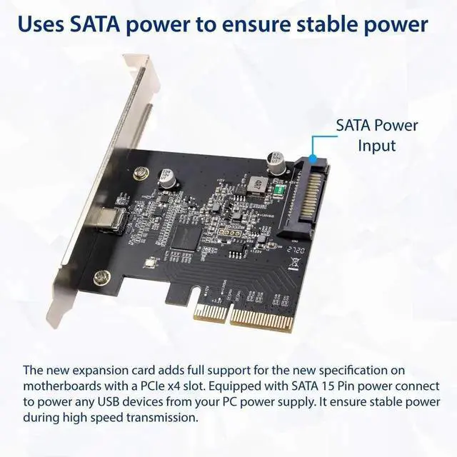 Alt view image 5 of 5 - PCIe 3.0 X4 USB-C 3.2 Gen 2x2 Expansion Card ASMedia ASM3242 Chip, 20Gbps Type-C Port with SATA Power Supply, Low Profile Bracket for Windows macOS Linux Desktop PC Upgrade