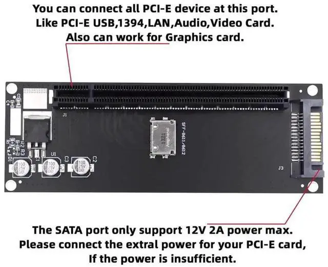 Alt view image 6 of 7 - Oculink SFF-8611 SFF-8612 to PCIe X16 X4 Adapter Card with SATA Power Port, Convert OCuLink Interface for Motherboard External Graphics Card eGPU Expansion