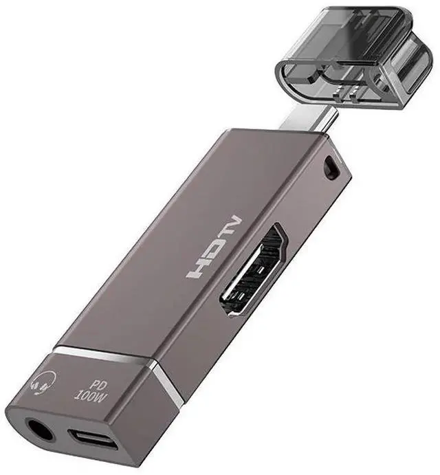 Alt view image 4 of 4 - 3-in-1 USB C to HDMI Adapter 4K@60Hz, Type C to HDMI Video Converter with 3.5mm Audio Jack and 100W PD Power Delivery Port, Plug and Play for MacBook, iPad, Smartphones and Laptops