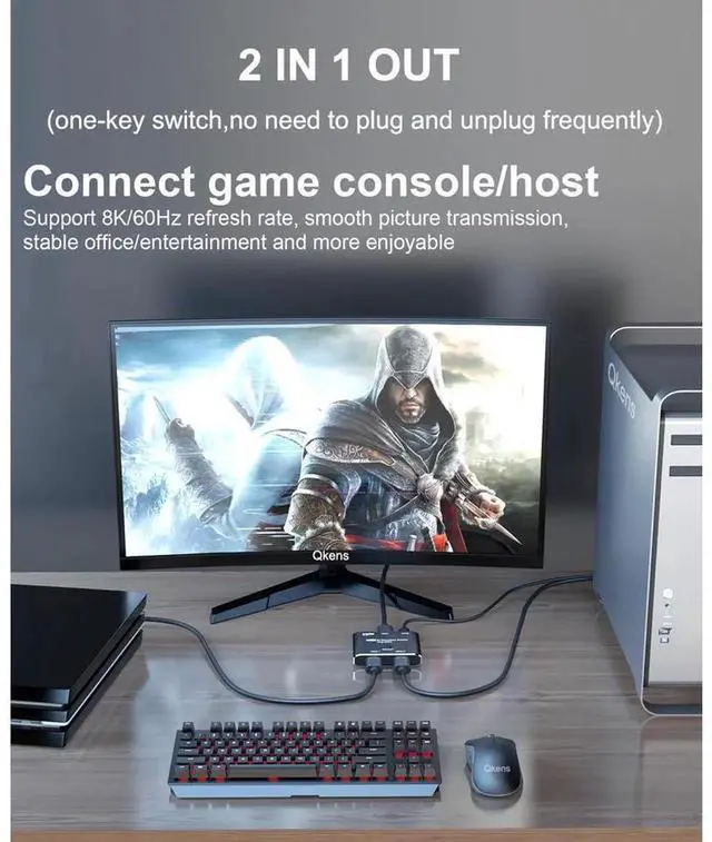 Alt view image 6 of 7 - Bi-Directional HDMI 2.1 Switch 8K 48Gbps, 2 in 1 Out Switcher & 1 in 2 Out Splitter, Supports 8K@60Hz, 4K@120Hz, HDCP2.3, ARC, VRR for PS5, Xbox Series X, 8K TV, Monitor and Projector