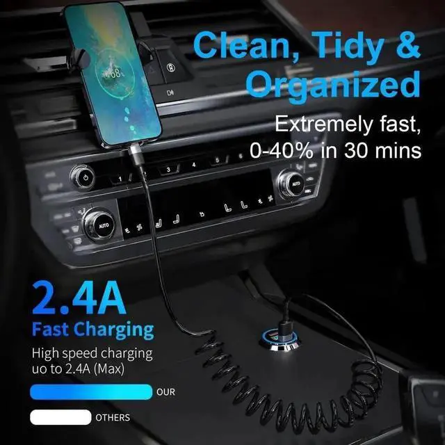 Alt view image 7 of 7 - 6FT Coiled USB-C to USB-C Fast Charging Cable 60W PD Power Delivery Retractable Spring Type C Cord for Car Use, Compatible with Samsung S21 S21+ S20 Ultra Note20, Google Pixel 4 3 XL, MacBook Pro Air
