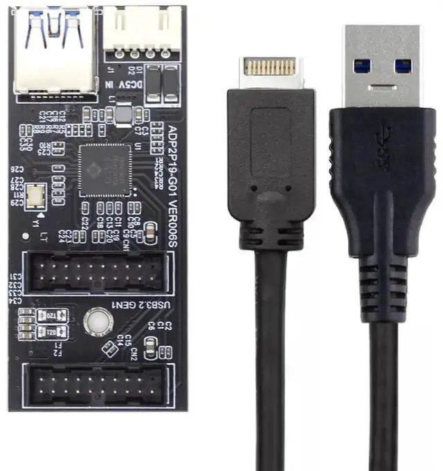 Main image of Dual Ports USB 3.0 19/20Pin Internal Header Splitter Cable, 5Gbps 19Pin 20Pin Motherboard Header to Type-E PCBA Adapter Hub for Front Panel USB Port Expansion