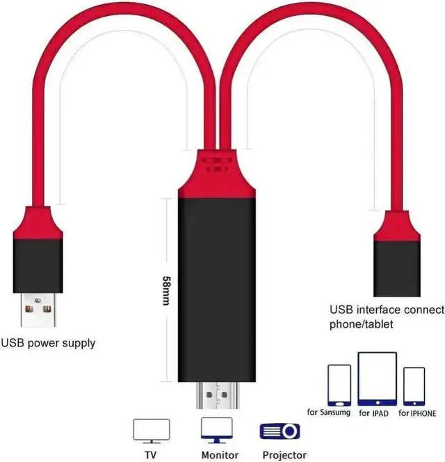Alt view image 2 of 3 - 1080P Lightning to HDMI AV Adapter Cable for iPhone 6/7/8/X, Plug and Play Phone to TV HD Screen Mirroring Cord, High Speed Synchronization Display Wire for Video & Image Projection