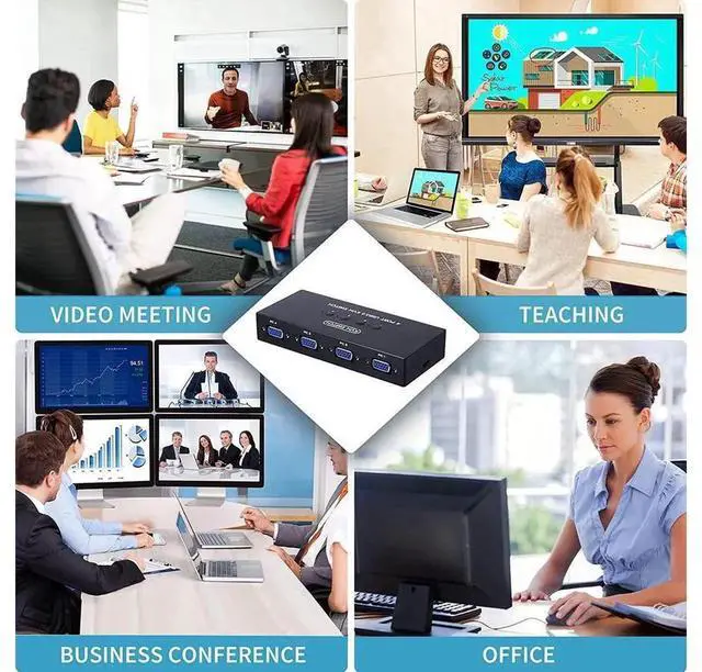 Alt view image 5 of 6 - 4 Port VGA USB KVM Switch Box, 4 PCs Share 1 VGA Monitor and 3 USB Ports for Keyboard, Mouse, Scanner & Printer, Comes with 4 Pack KVM Connection Cables and External Desktop Controller