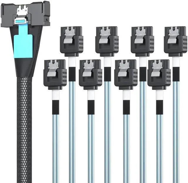 Main image of 0.5 Meter MCIO SFF-TA-1016 8X to 8 Ports SATA Breakout Cable, Mini Cool Edge IO Host RAID Controller to 8 SATA Hard Drives Target Cord for Server Internal Storage Backplane Connection