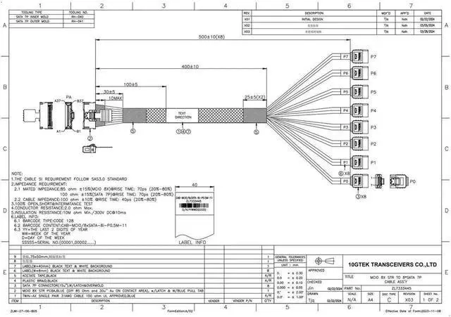 Alt view image 4 of 5 - 0.5 Meter MCIO SFF-TA-1016 8X to 8 Ports SATA Breakout Cable, Mini Cool Edge IO Host RAID Controller to 8 SATA Hard Drives Target Cord for Server Internal Storage Backplane Connection