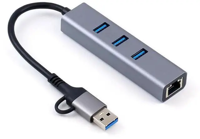 Alt view image 3 of 4 - 4-in-1 USB C Multiport Hub with Gigabit RJ45 Ethernet Port, Type C to USB 3.0 Adapter Docking Station, High Speed LAN Network Splitter for Laptops, Desktops and All Full-Function Type-C Devices