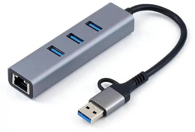 Alt view image 2 of 4 - 4-in-1 USB C Multiport Hub with Gigabit RJ45 Ethernet Port, Type C to USB 3.0 Adapter Docking Station, High Speed LAN Network Splitter for Laptops, Desktops and All Full-Function Type-C Devices