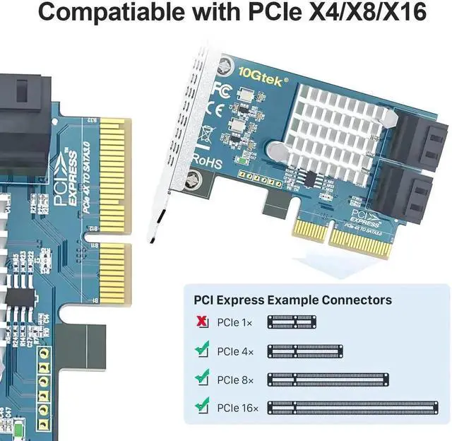 Alt view image 4 of 4 - 4-Port PCIe SATA III Expansion Card 6Gbps SATA Controller with 4 SATA Cables and Low Profile Bracket, PCIe x4 Interface Supports 4 Storage Drives for Desktop PC Server NAS Storage Upgrade
