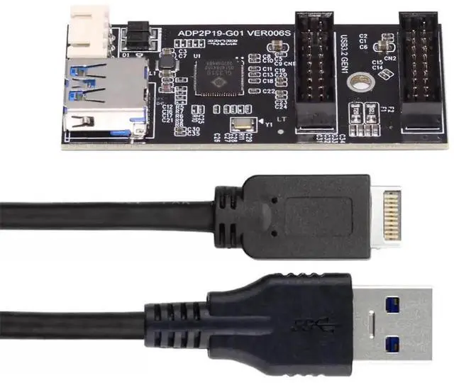 Main image of 19/20Pin or Type-E Header to Dual USB 3.0 19/20Pin Female Splitter Hub, 5Gbps 1 to 2 Internal PCBA Adapter for Motherboard Front Panel USB Port Expansion on Desktop PC Case