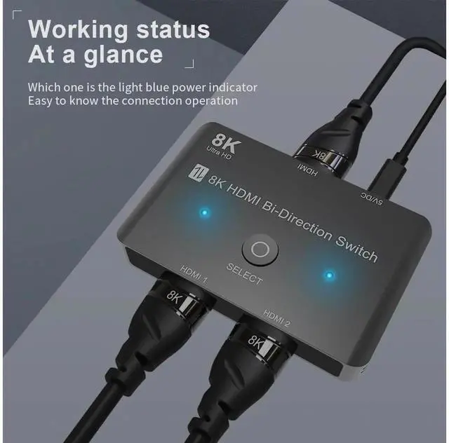 Alt view image 2 of 7 - Gray Bi-Directional HDMI 2.1 Switch 8K@60Hz 4K@120Hz 48Gbps High Speed, 2 in 1 Out & 1 in 2 Out HDMI Splitter Adapter Compatible with PS5 Xbox Series X Game Consoles Model eokCXOY
