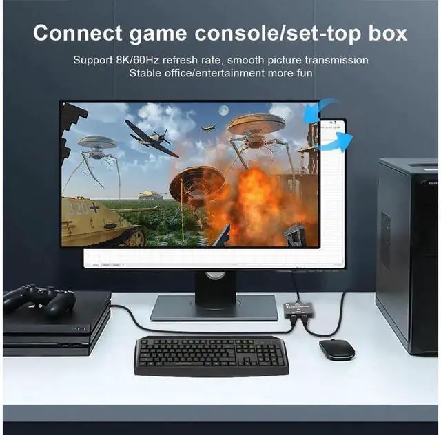 Alt view image 7 of 7 - Gray Bi-Directional HDMI 2.1 Switch 8K@60Hz 4K@120Hz 48Gbps High Speed, 2 in 1 Out & 1 in 2 Out HDMI Splitter Adapter Compatible with PS5 Xbox Series X Game Consoles Model eokCXOY