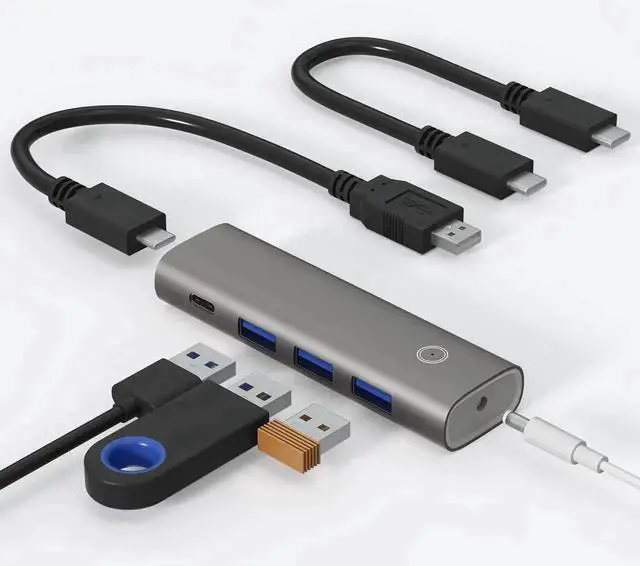 Main image of 4 Port Aluminum USB-C to USB-A Hub, USB 3.2 Gen 2 SuperSpeed 10Gbps Multiport Expander, Portable Type-C Data Hub Compatible with MacBook, Windows Laptops, Desktop PC, iPhone 15 16 Pro Max and Other Ty