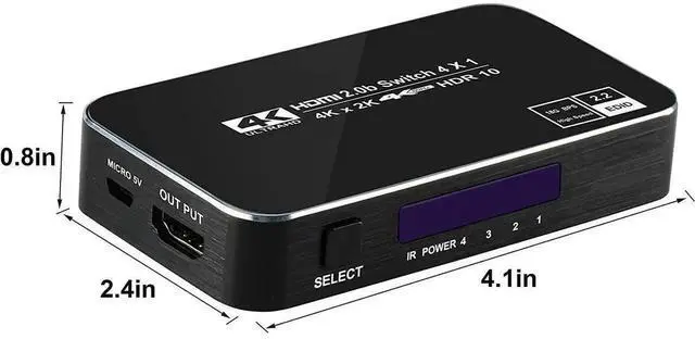 Alt view image 4 of 7 - 4 in 1 Out 4 Port Auto HDMI Switch Box with IR Remote Control, 4K@60Hz 4x1 HDMI Switcher Supports HDCP 2.2, 4K 2K 3D 1080P, Compatible with PS3 PS4 Xbox 360 Roku HDTV Projector Model eokCXOY