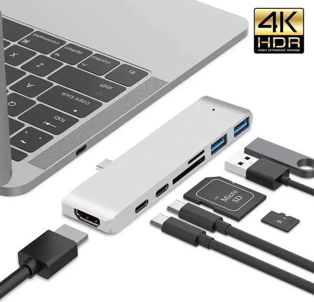 Alt view image 7 of 7 - Gray 5 in 1 Thunderbolt 3 USB C Multiport Hub Adapter, USB 3.1 Type-C Dock with 4K HDMI Output, USB 3.0 Port, TF SD Card Reader and 100W PD Charging for MacBook Pro Air 2016 2017 and Other Type-C Lapt