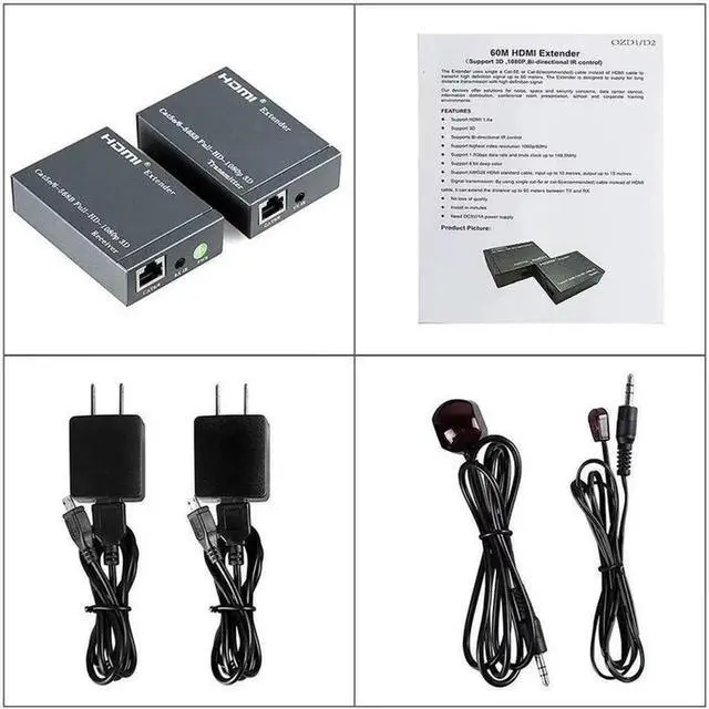 Alt view image 2 of 6 - HDMI Over Single CAT6 Extender Kit 60M Transmission Distance 1080P 60Hz Video Extension Adapter with IR Remote Control & Local Loop Out for Monitor Projector Display Device