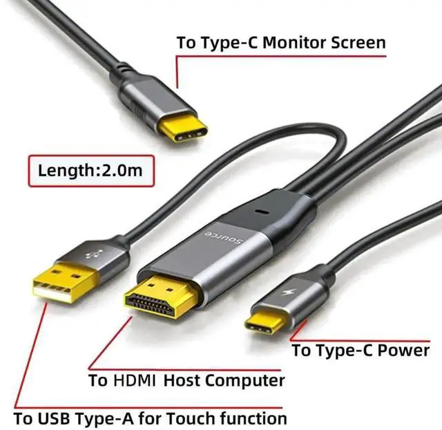 Alt view image 6 of 7 - 2.0m Reversed HDMI Type-A to USB Type-C 4K Video Cable, HDMI A Male Input to USB-C Male Output HD Cord for Laptops, Monitors, Touch Screens, HDTV and External Display Extension