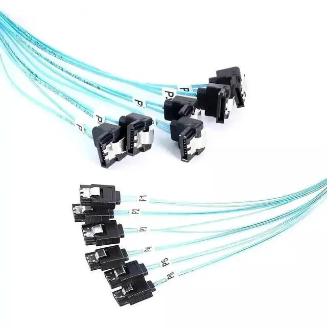 Main image of 100CM 6 Ports SATA 7Pin to 6 Ports 90 Degree Right Angle SATA Cable, Multi-channel Hard Drive Power Data Extension Cord for PC Desktop HDD SSD Server Internal Wiring
