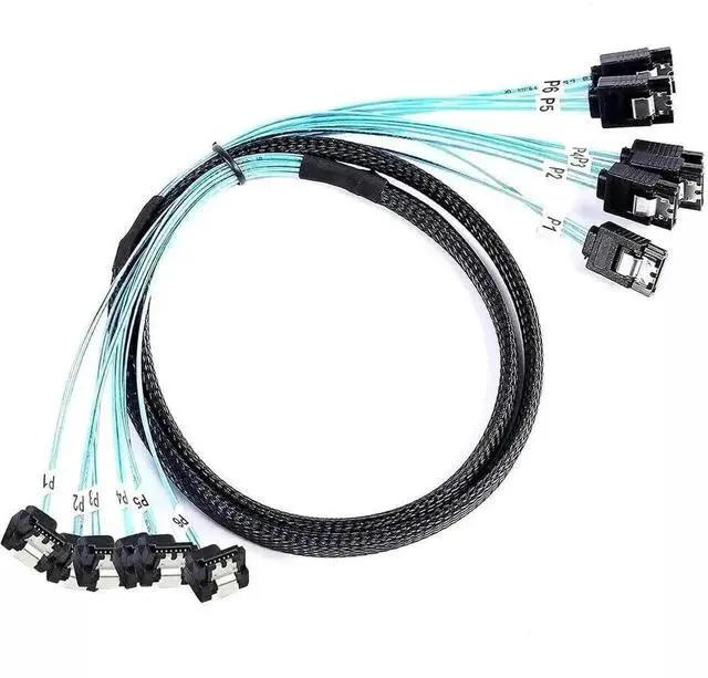 Alt view image 2 of 5 - 100CM 6 Ports SATA 7Pin to 6 Ports 90 Degree Right Angle SATA Cable, Multi-channel Hard Drive Power Data Extension Cord for PC Desktop HDD SSD Server Internal Wiring