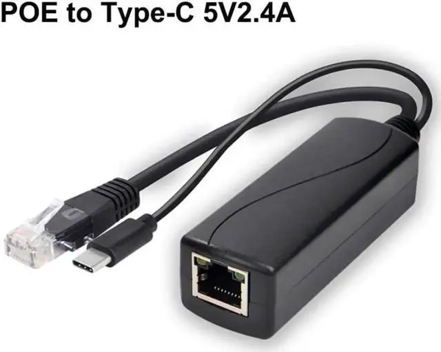 Main image of IEEE 802.3af PoE Splitter 48V to 5V 2.4A USB-C Output, 10/100Mbps Power Over Ethernet Converter, PoE Injector Adapter Delivers Power & Data Simultaneously for USB-C Powered Devices