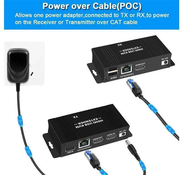 Alt view image 4 of 7 - Black 60M HDMI KVM Over IP Extender Kit, 1080P Full HD Video USB Keyboard Mouse Signal Transmitter Receiver via Cat5e Cat6 Ethernet Cable, 196FT Long Distance Remote Control Extension Adapter