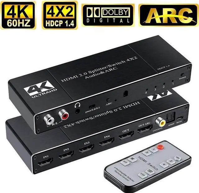 Main image of Torpedo Nova HDMI 2.0 4x2 Matrix Switch with ARC & Audio Extractor, 4K@60Hz HDR HDCP 2.2 Support, Optical SPDIF and 3.5mm Stereo Audio Output for Home Theater & Multi-Display Setup