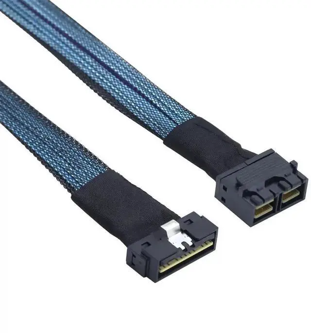 Alt view image 4 of 6 - 80CM SAS 4.0 PCIe Slimline LP Low Profile SFF-8654 8i 74Pin to SFF-8643 8i 36Pin Server Storage Adapter Cable, High Speed Mini SAS HD Internal Data Cord for RAID Controller & Hard Drive Backplane